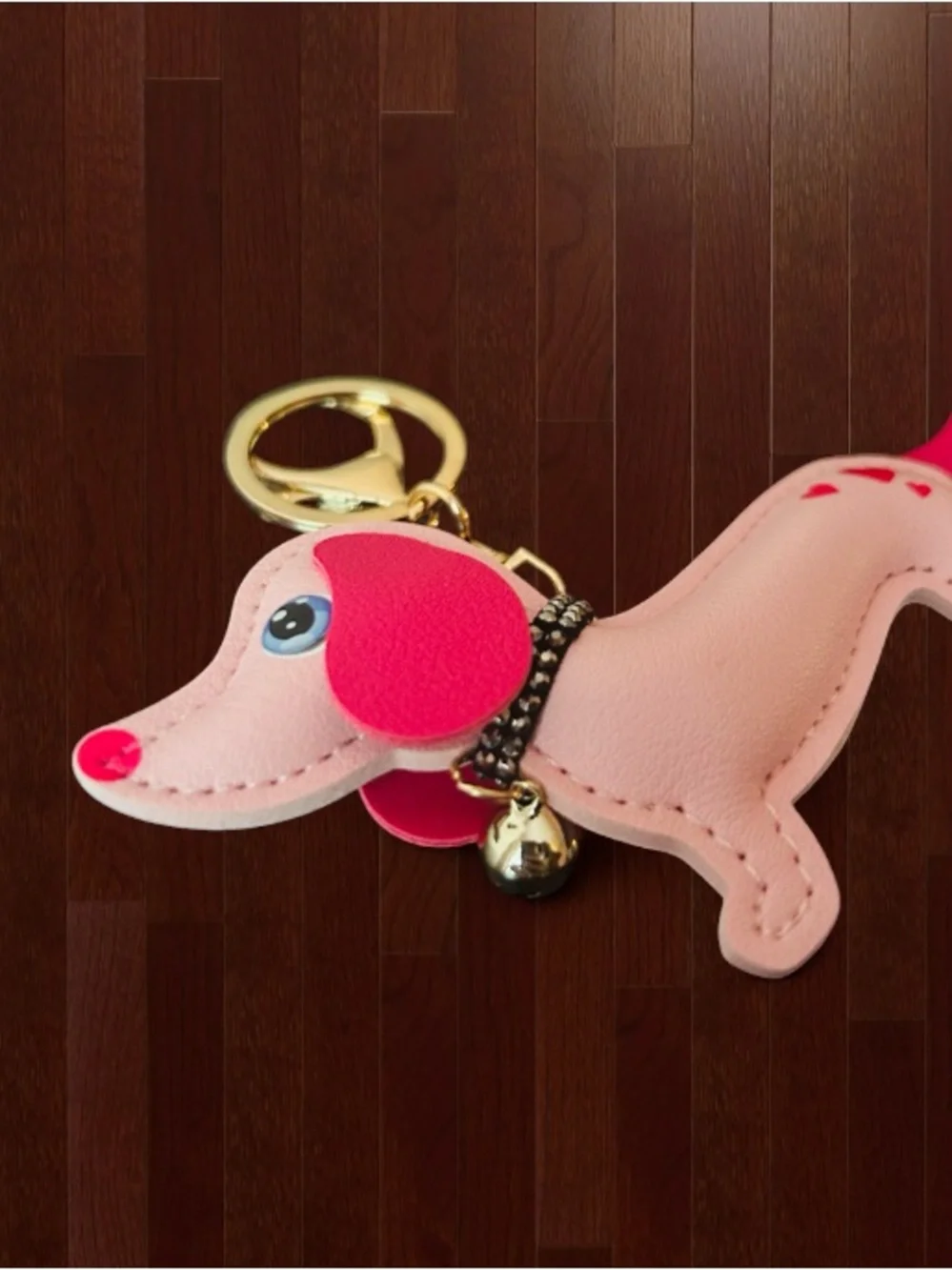 🆕💕🐶 Hot Pink Heart Spotted Dog With Bling Collar Keychain Charm NWT